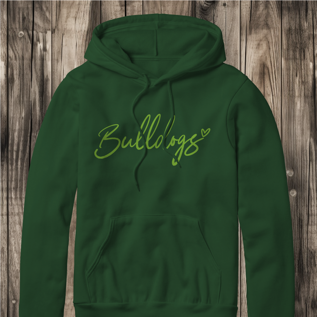 Bulldogs with Heart Script Hoodie - Gildan 18500