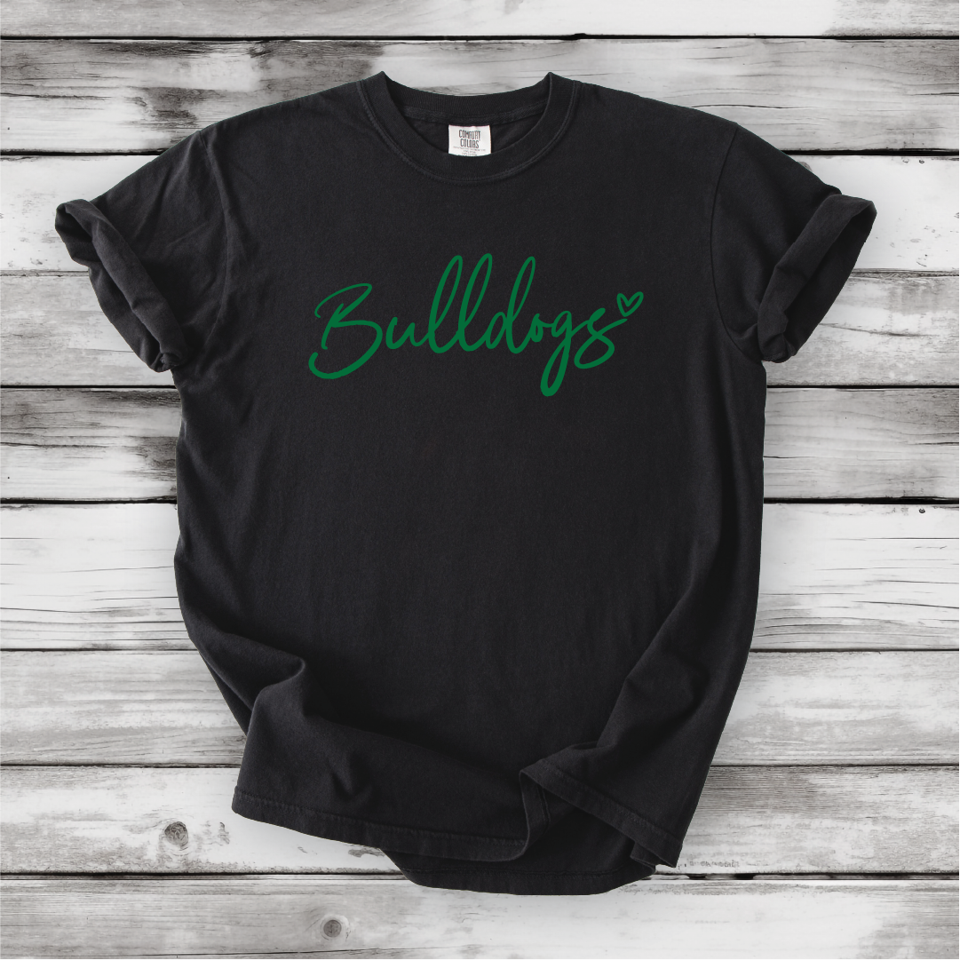 Bulldogs Heart Scripty on Bella Canvas, Next Level and Comfort Colors