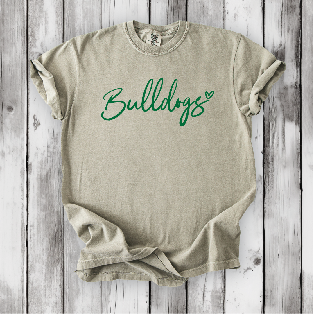 Bulldogs Heart Scripty on Bella Canvas, Next Level and Comfort Colors