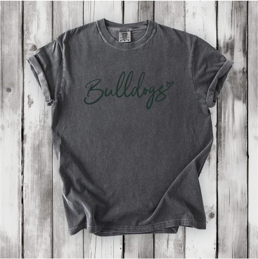 Bulldogs Heart Scripty on Bella Canvas, Next Level and Comfort Colors