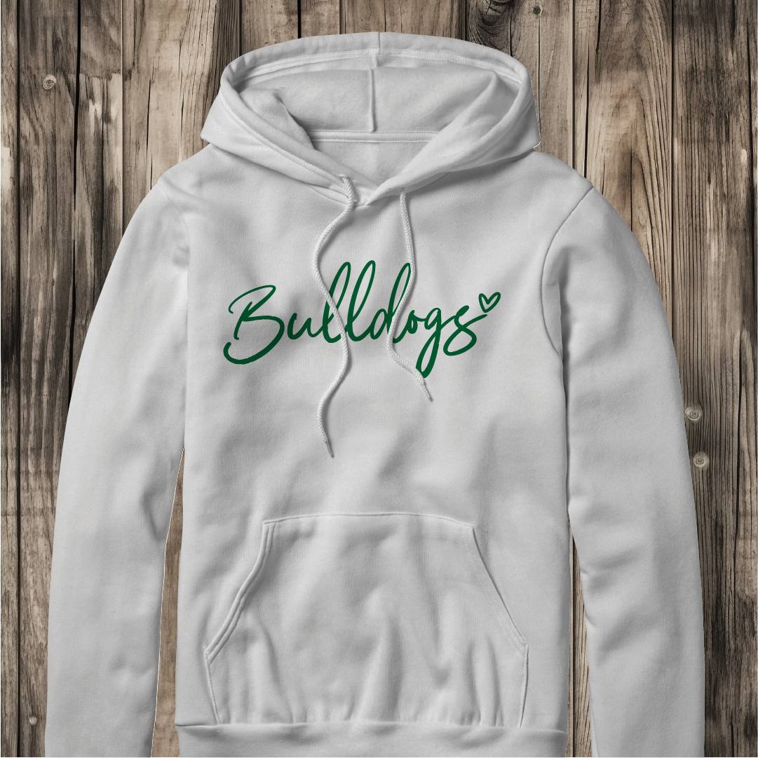 Bulldogs with Heart Script Hoodie - Gildan 18500