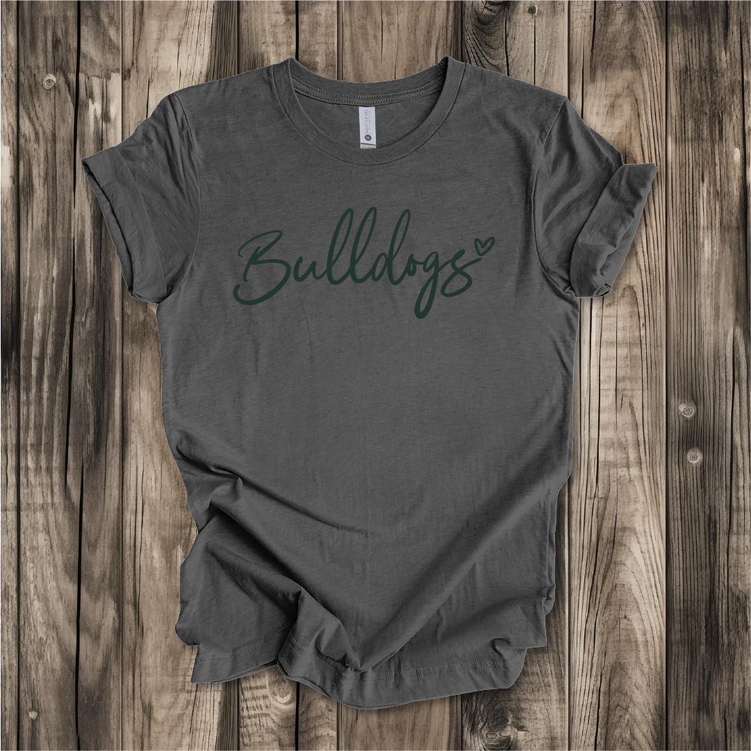 Bulldogs Heart Scripty on Bella Canvas, Next Level and Comfort Colors