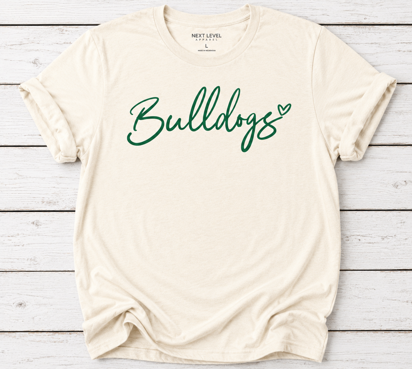 Bulldogs Heart Scripty on Bella Canvas, Next Level and Comfort Colors