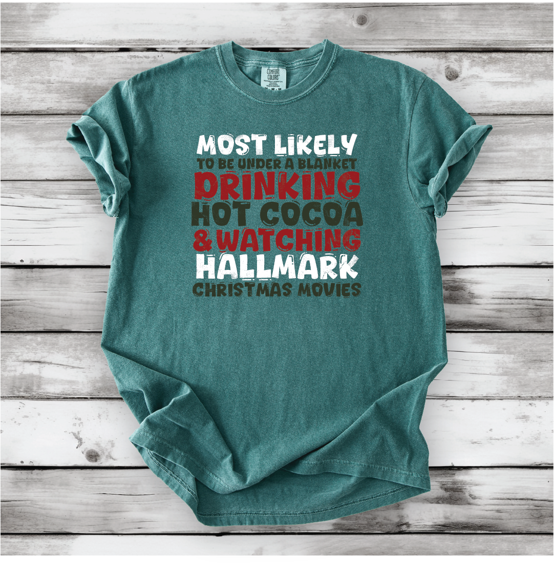 Christmas Movie Watching Shirt | Cozy Winter Tee | Hallmark Movie Lover Top | Blanket & Cocoa Shirt - Comfort Colors