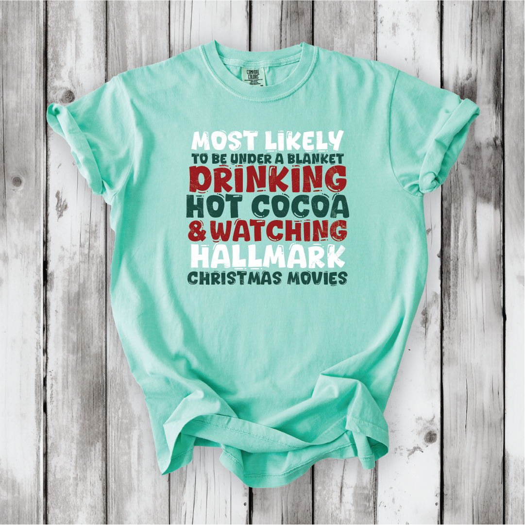 Christmas Movie Watching Shirt | Cozy Winter Tee | Hallmark Movie Lover Top | Blanket & Cocoa Shirt - Comfort Colors