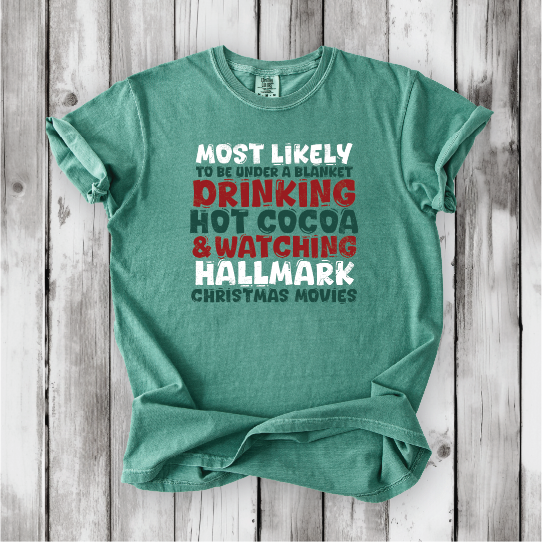 Christmas Movie Watching Shirt | Cozy Winter Tee | Hallmark Movie Lover Top | Blanket & Cocoa Shirt - Comfort Colors