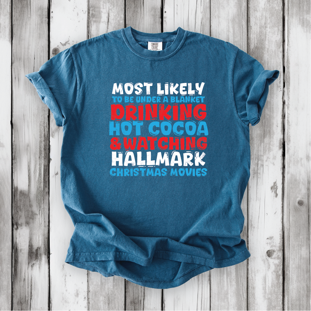 Christmas Movie Watching Shirt | Cozy Winter Tee | Hallmark Movie Lover Top | Blanket & Cocoa Shirt - Comfort Colors
