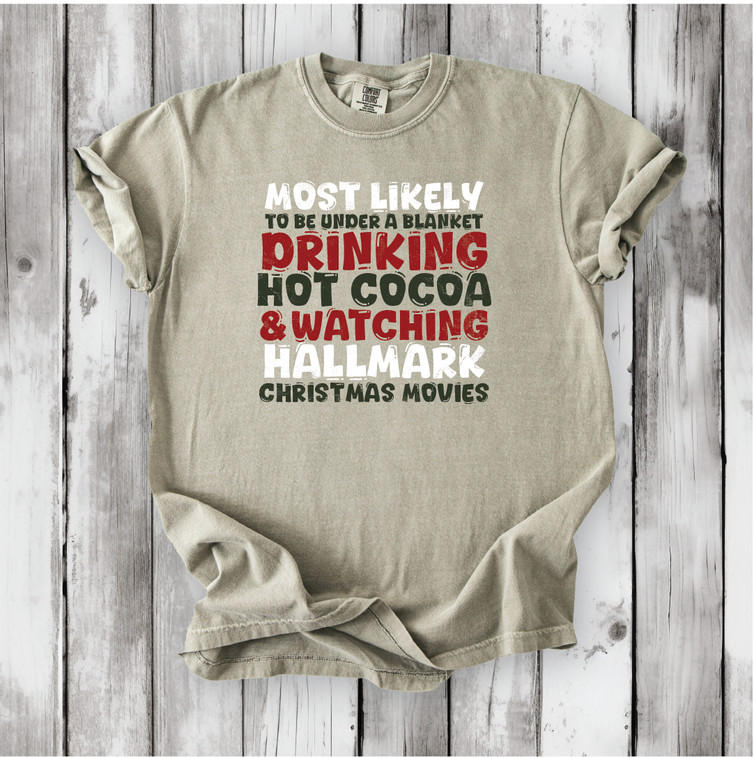 Christmas Movie Watching Shirt | Cozy Winter Tee | Hallmark Movie Lover Top | Blanket & Cocoa Shirt - Comfort Colors