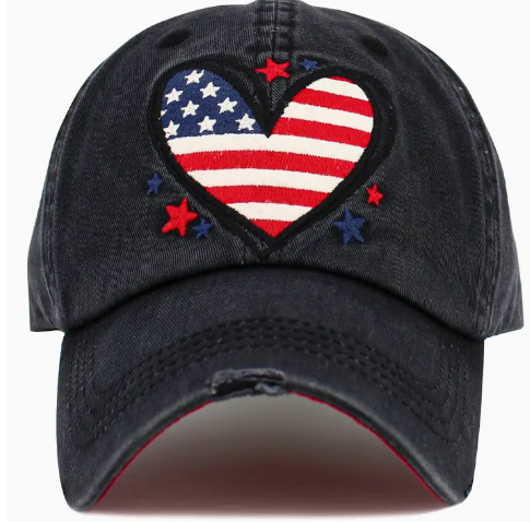 Heart Flag Vintage Ballcap - show your patriotic pride.