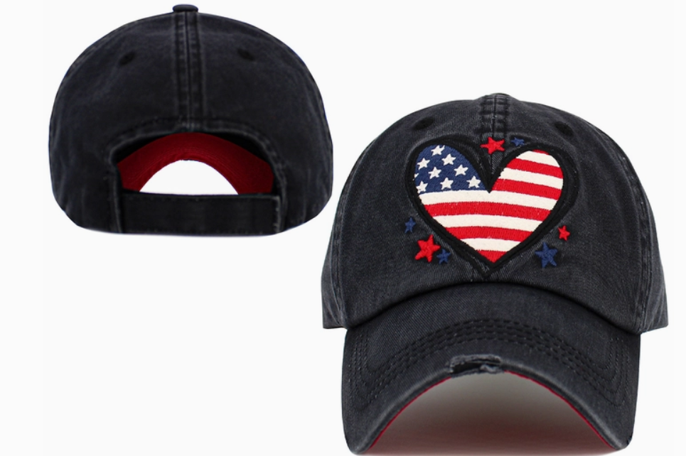 Heart Flag Vintage Ballcap - show your patriotic pride.