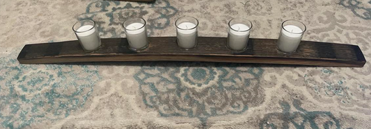 Hand-crafted votive candle holder made from whiskey barrel staves