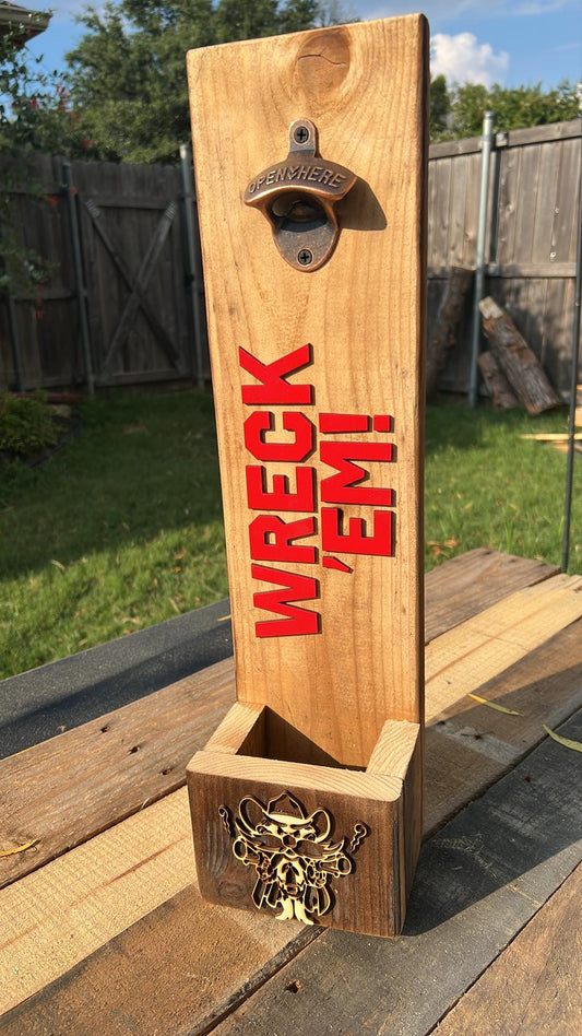 "Wreck Em" Texas Tech Wall Mounted Bottle Opener