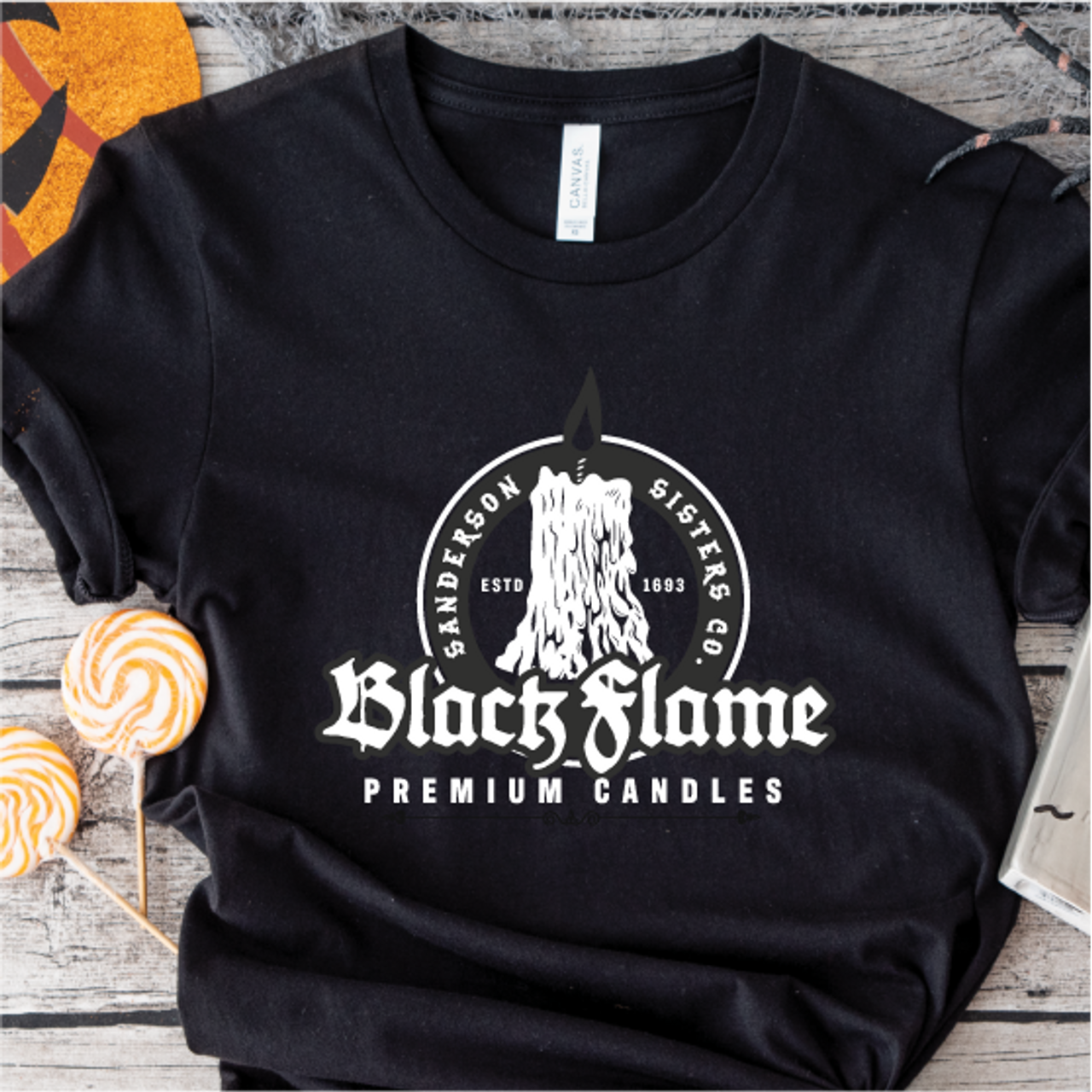 "Sanderson Sisters Black Flame Candle Company" Unisex Tee