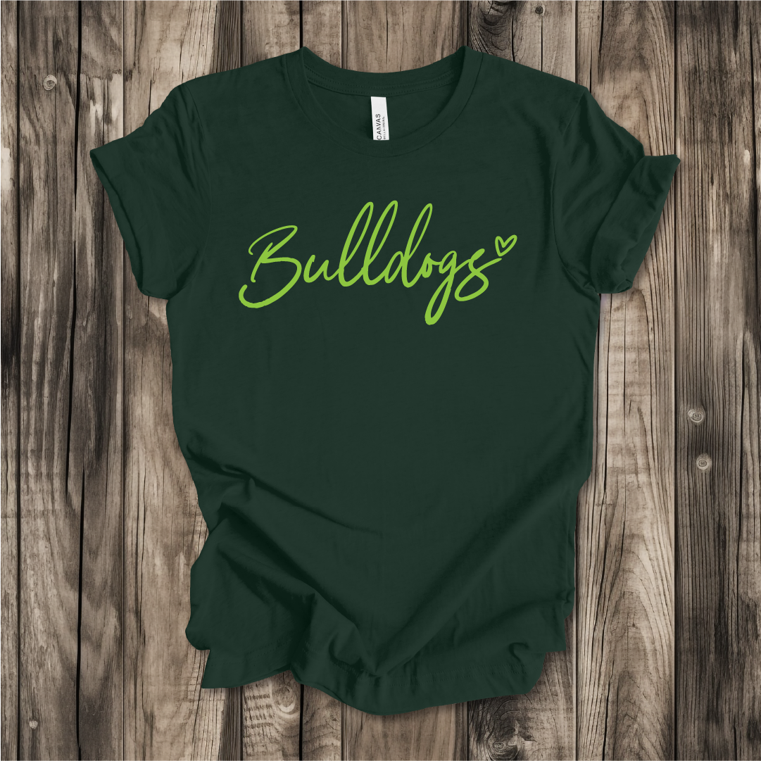 Bulldogs Heart Scripty on Bella Canvas, Next Level and Comfort Colors