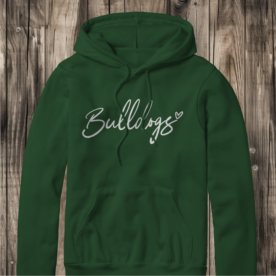 Bulldogs with Heart Script Hoodie - Gildan 18500