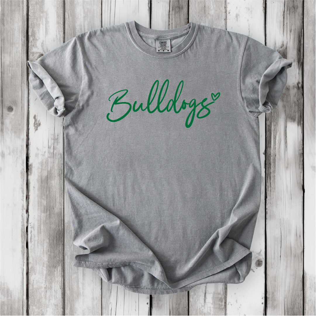 Bulldogs Heart Scripty on Bella Canvas, Next Level and Comfort Colors