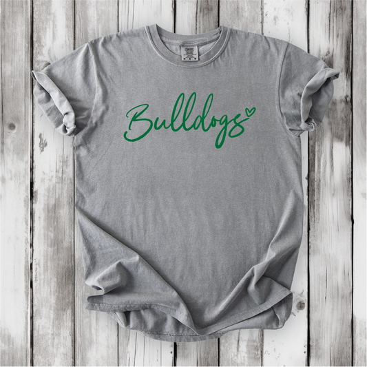 Bulldogs Heart Scripty on Bella Canvas, Next Level and Comfort Colors