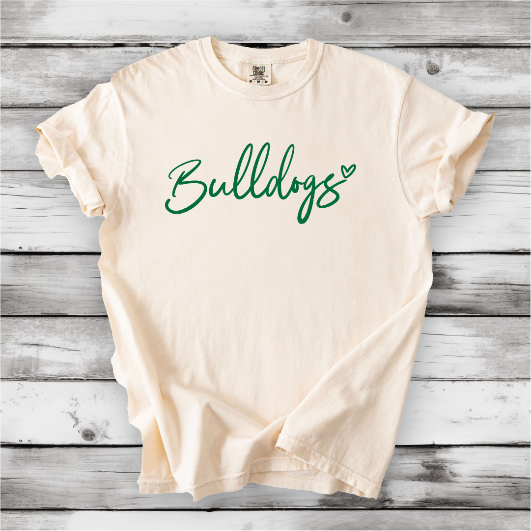 Bulldogs Heart Scripty on Bella Canvas, Next Level and Comfort Colors