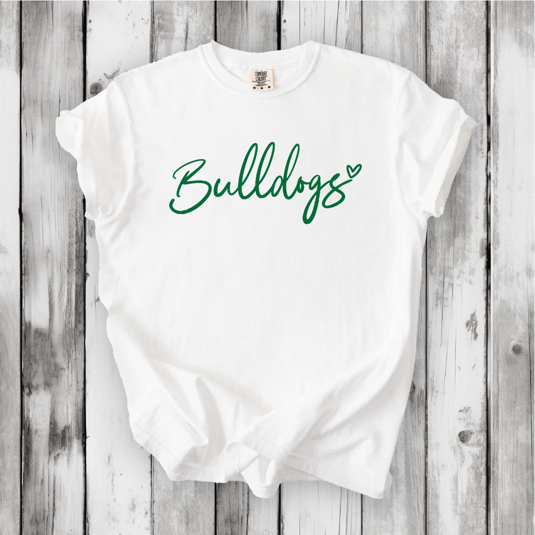 Bulldogs Heart Scripty on Bella Canvas, Next Level and Comfort Colors