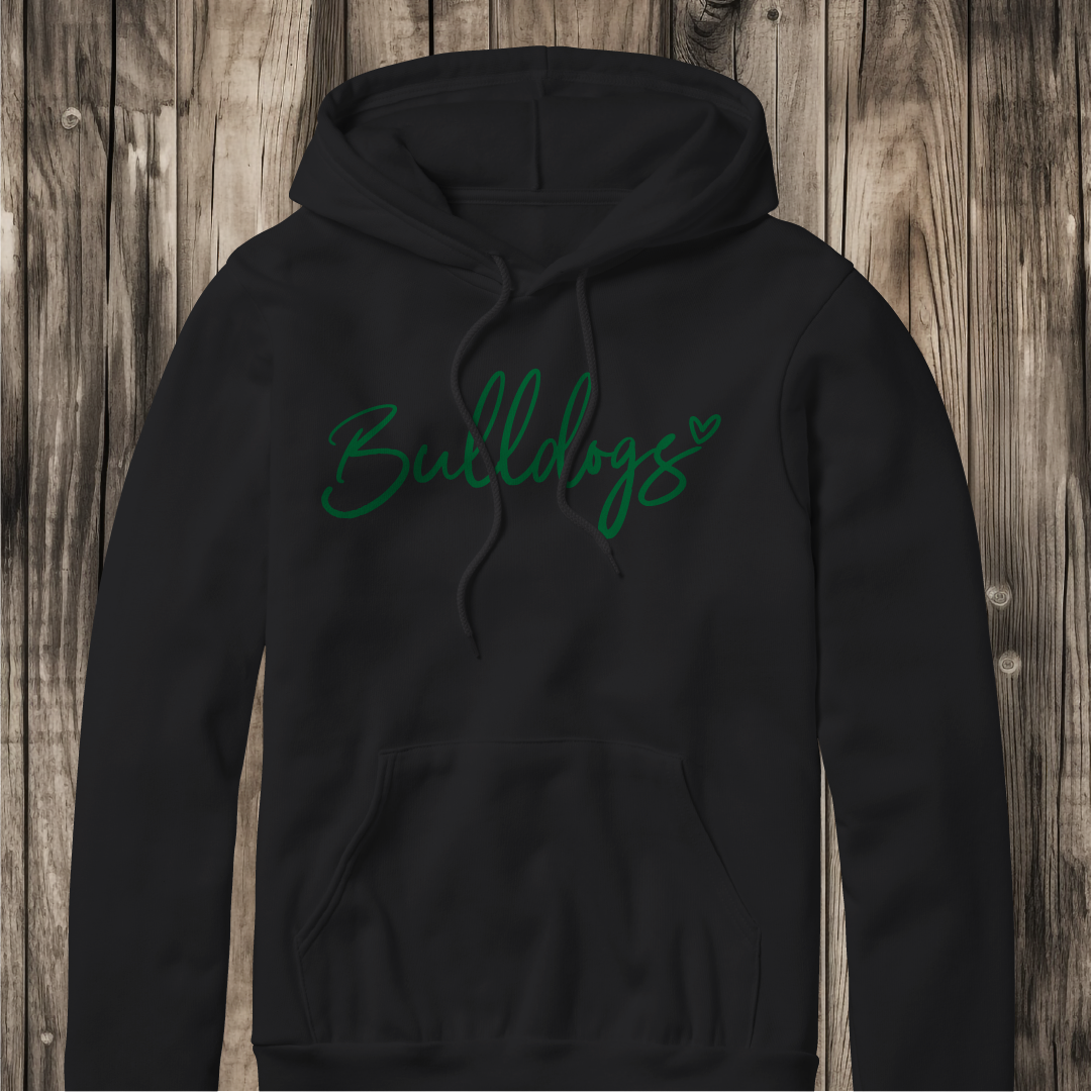 Bulldogs with Heart Script Hoodie - Gildan 18500