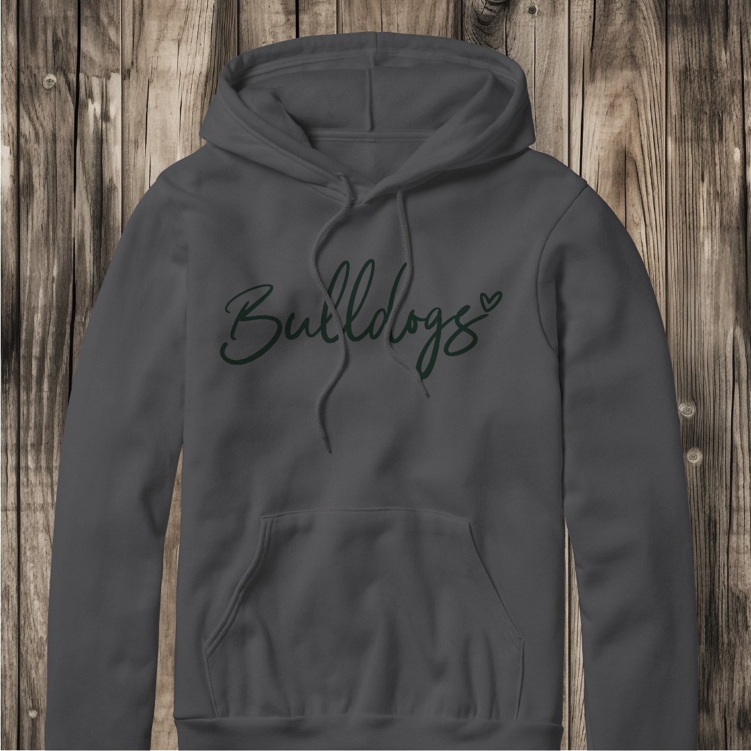 Bulldogs with Heart Script Hoodie - Gildan 18500