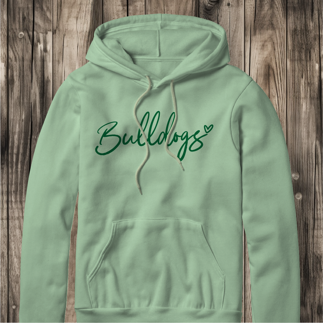 Bulldogs with Heart Script Hoodie - Gildan 18500