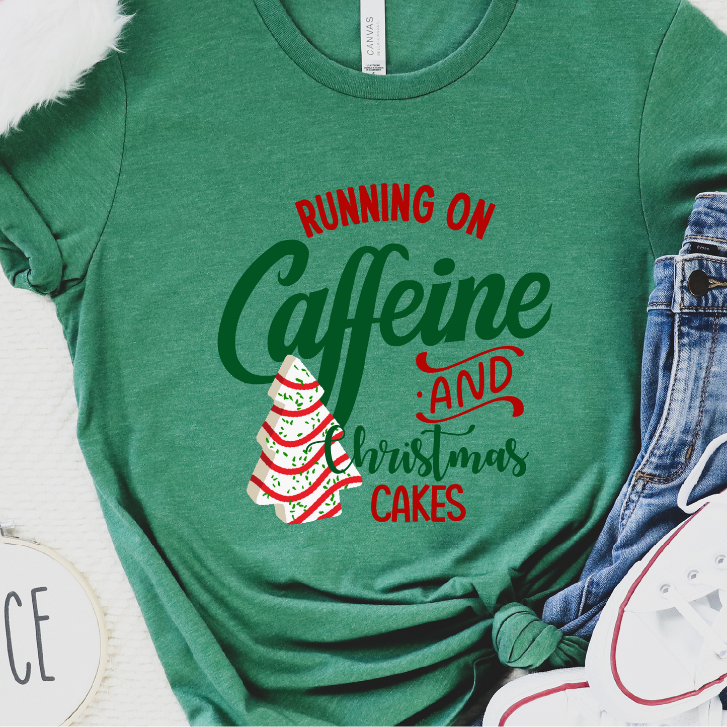 "Running on Caffeine and Christmas Cakes" Unisex Tee
