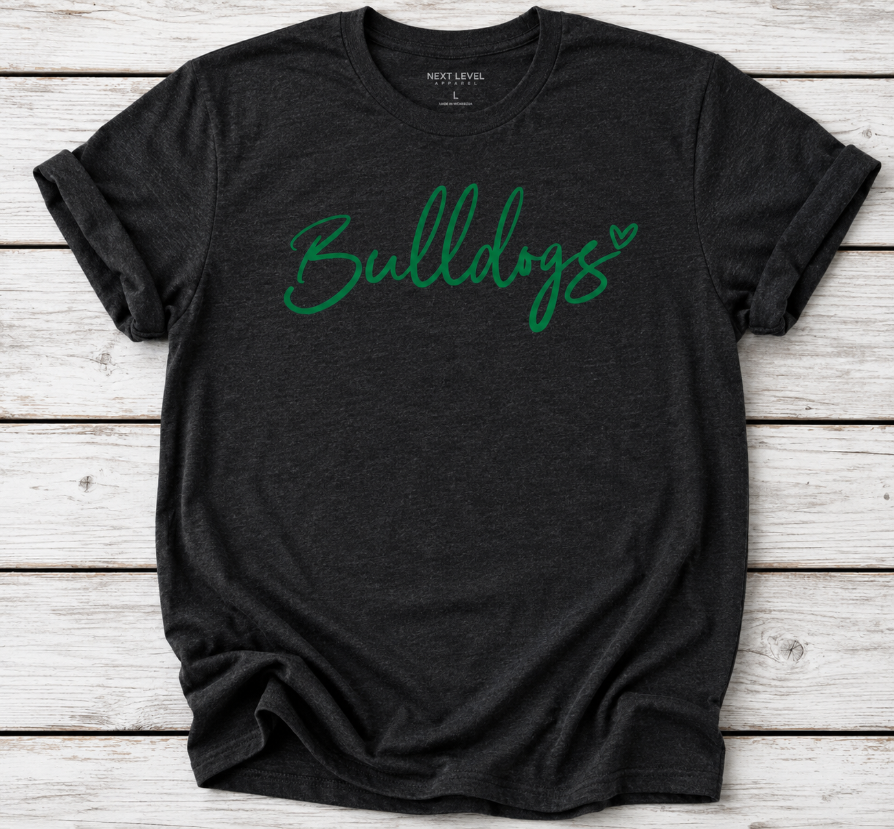 Bulldogs Heart Scripty on Bella Canvas, Next Level and Comfort Colors