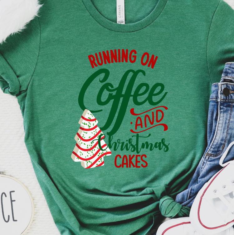 "Running on Coffee and Christmas Cakes" Unisex Tee