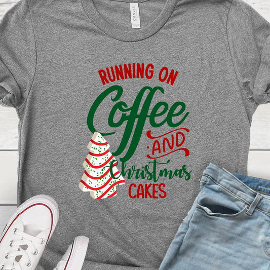 "Running on Coffee and Christmas Cakes" Unisex Tee