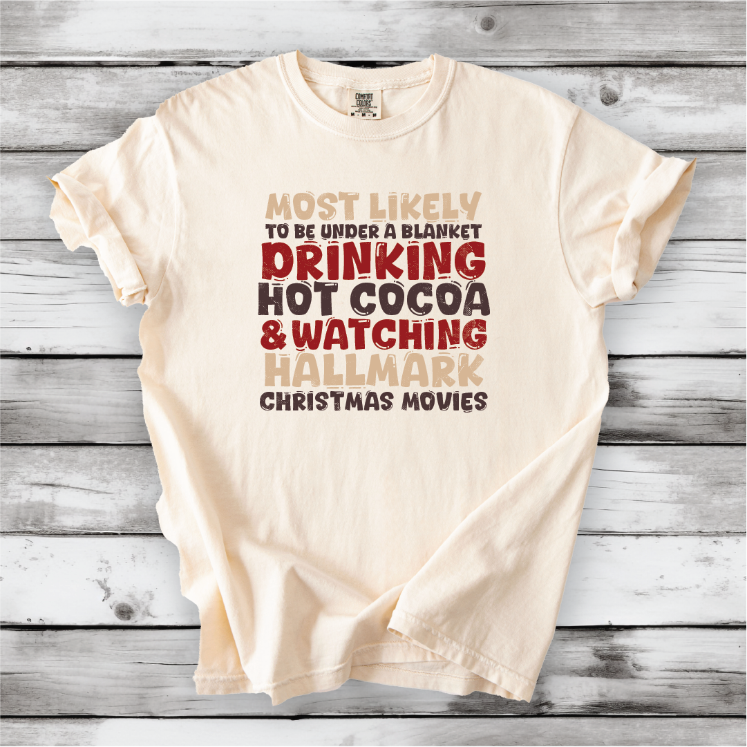Christmas Movie Watching Shirt | Cozy Winter Tee | Hallmark Movie Lover Top | Blanket & Cocoa Shirt - Comfort Colors