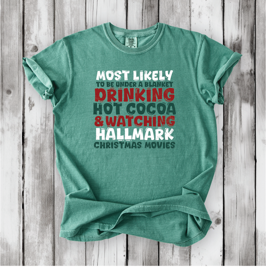 Christmas Movie Watching Shirt | Cozy Winter Tee | Hallmark Movie Lover Top | Blanket & Cocoa Shirt - Comfort Colors