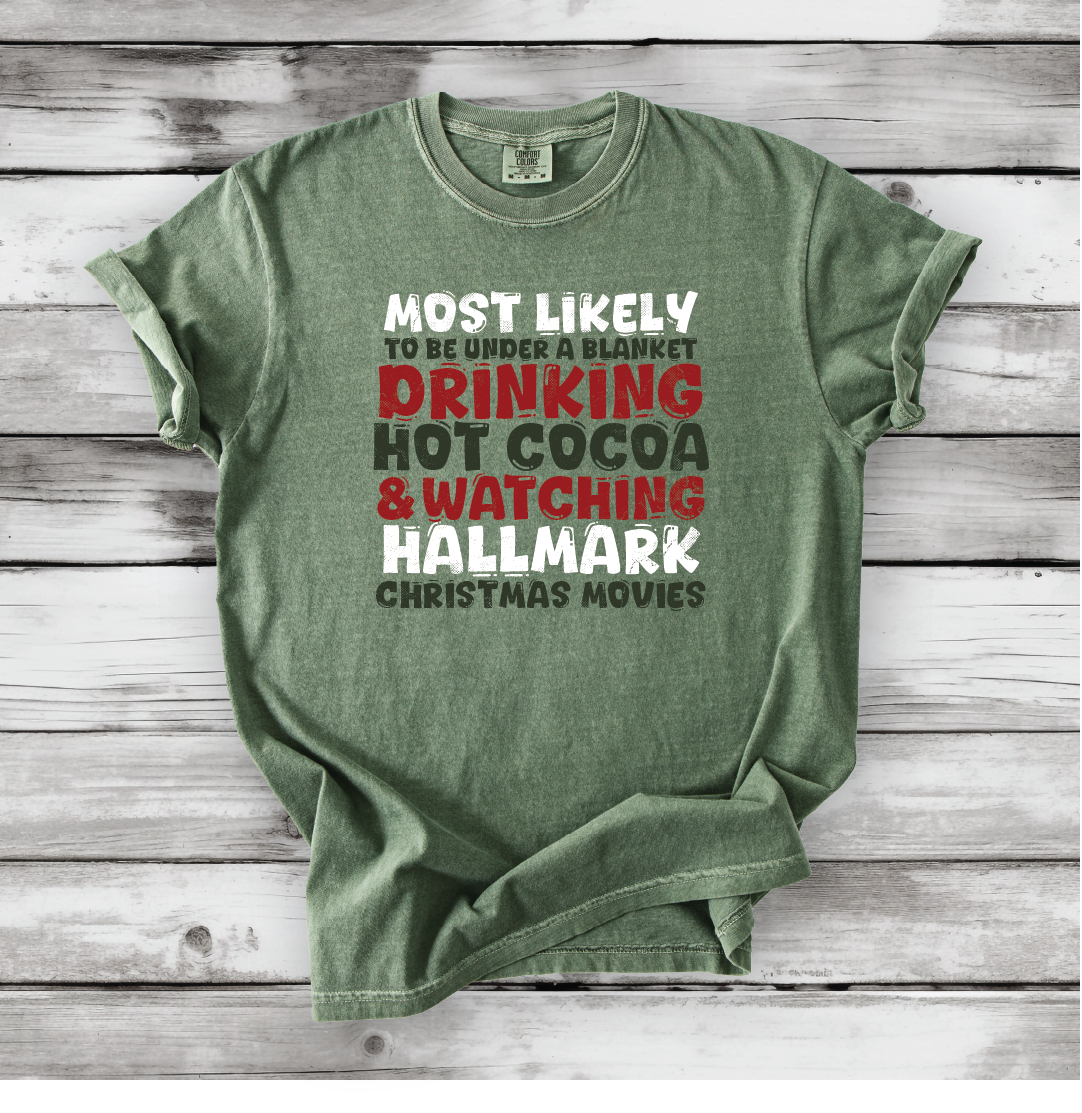 Christmas Movie Watching Shirt | Cozy Winter Tee | Hallmark Movie Lover Top | Blanket & Cocoa Shirt - Comfort Colors