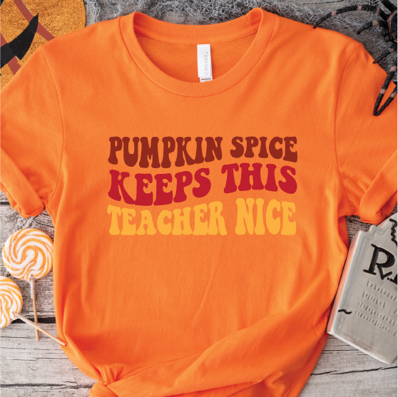 "Pumpkin Spice Keeps This Teacher Nice" Unisex Tee