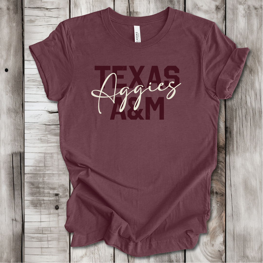 Texas A&M BLOCK Aggies Scripty Shirt